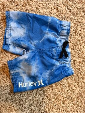 Hurley Blue Tie-Dye Boys Swim Trunks with Black Drawstring